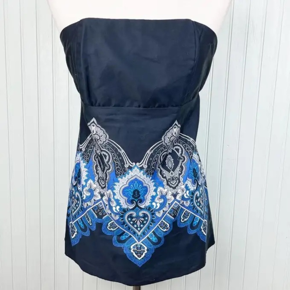 Cache Tie Back Bandana Scarf Tube Top Black Blue Size Medium